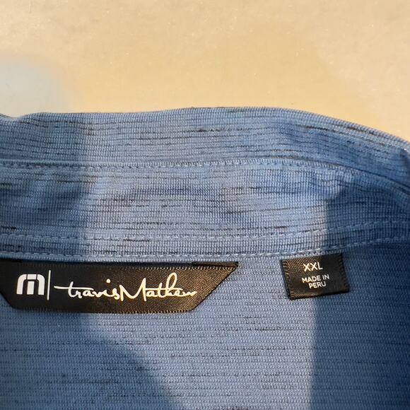 Travis Mathew Golf Polo Shirt Men's 2XL "Textured" Blue w/ Company Branding - Picture 2 of 13